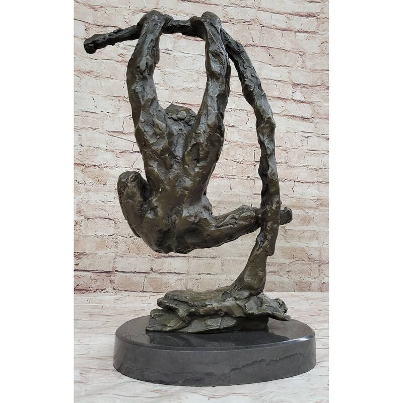 Playful Chimpanzee Swing On Bar Bronze Sculpture By C. Williams | Signed Original Artwork