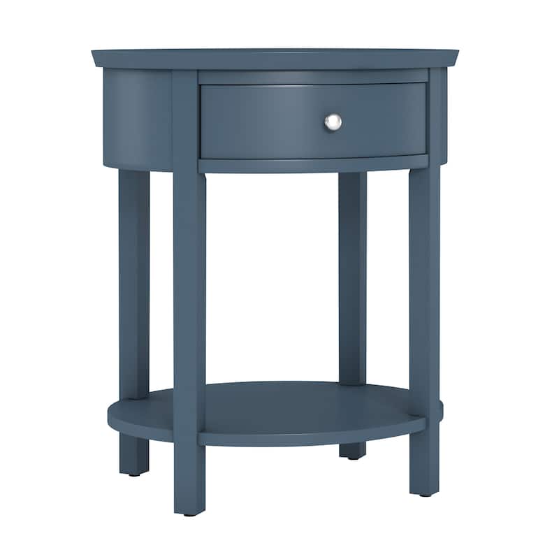 Fillmore 1-Drawer Oval Wood Shelf Accent End Table by iNSPIRE Q Modern - Blue Steel