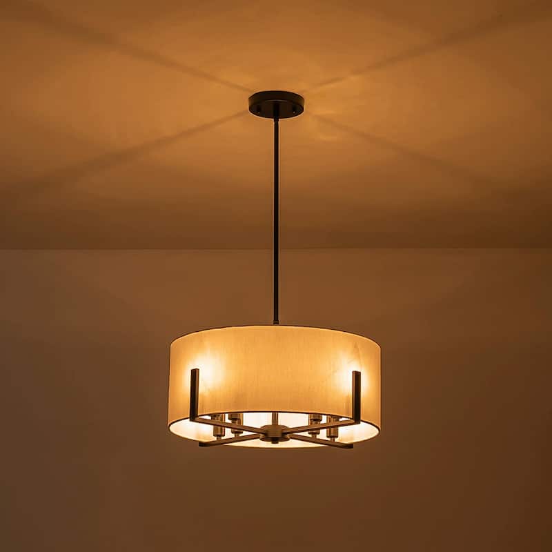 8-Light Semi-Flush Convertible To Pendant With White Drum Lampshade