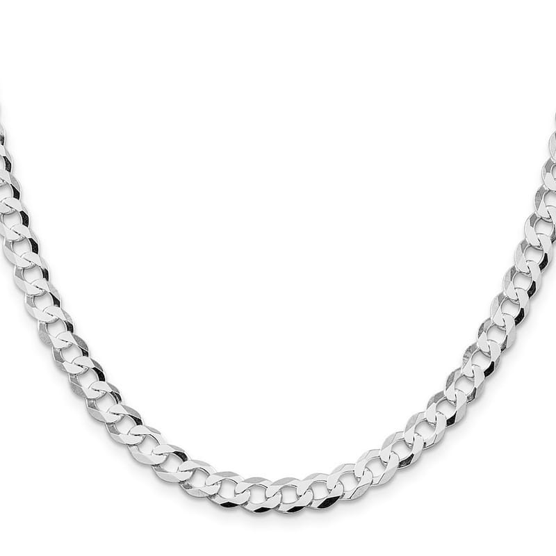 Curata 925 Sterling Silver Rhodium Plated 6.8mm Flat Curb Chain Necklace
