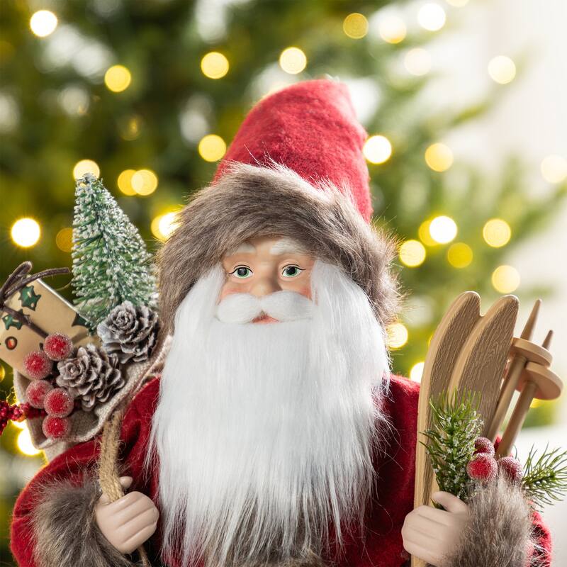 Glitzhome Christmas Imitative Fur Woodland Santa Figurine