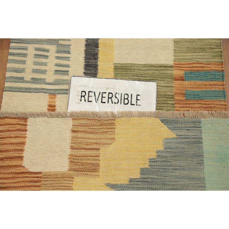 Hand Woven Oriental 100% Wool Carpet Southwestern Modern Multi-Colored Kilim Runner Rug - 8' 3'' X 2' 1''