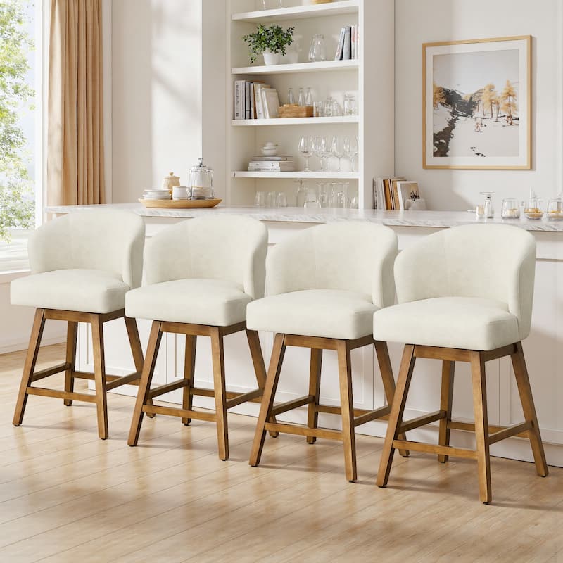 26 Inch Upholstered Swivel Counter Height Bar Stools with Back and Solid Wood Frame - 37.8"H x 20.9"W x 21.3"D