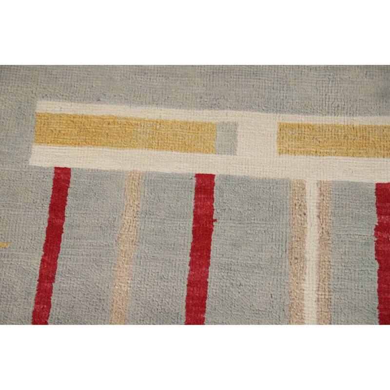 Hand Knotted Oriental 100% Wool Carpet Modern Geometric Greys & Charcoal Gabbeh Area Rug - 10' 0'' X 4' 11''