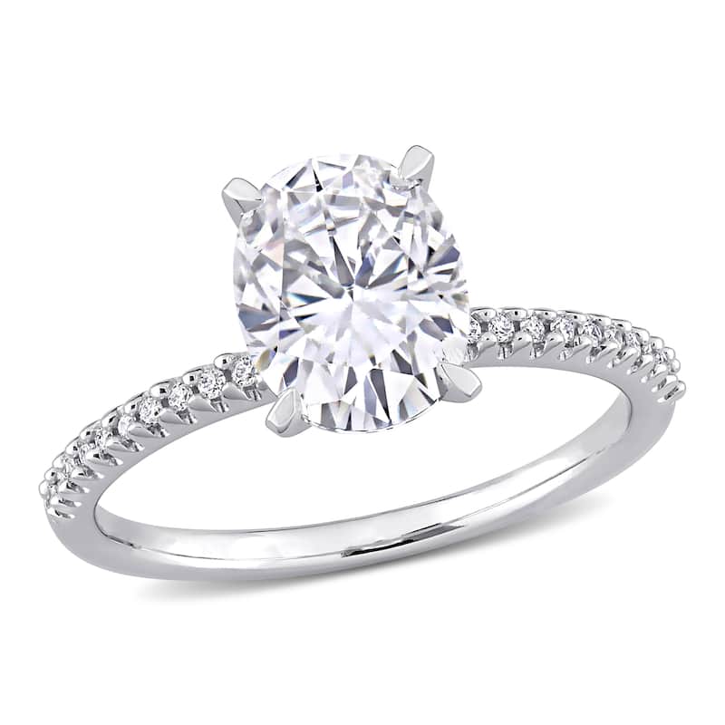 Miadora 14k White Gold 3ct TGW Created White Sapphire & 1/10ct TDW Diamond Solitaire Engagement Ring