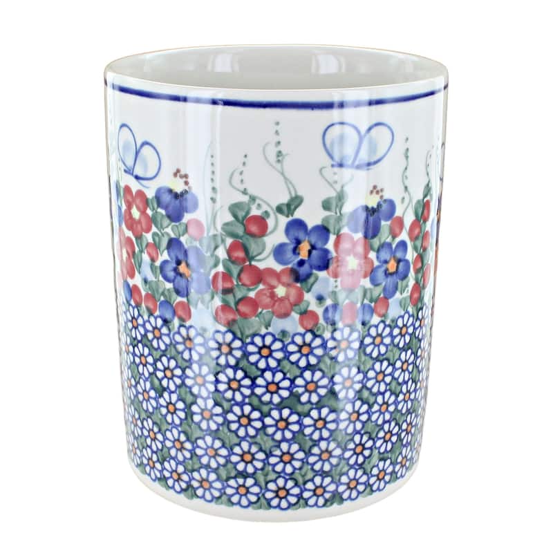 Blue Rose Polish Pottery 382 Vena Utensil Jar - Garden Butterfly
