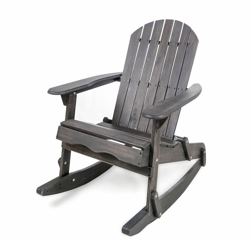 Outdoor Adirondack Rocking Chair, Slatted Back, Dark Gray Acacia Wood