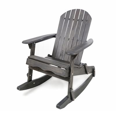 Outdoor Adirondack Rocking Chair, Slatted Back, Dark Gray Acacia Wood