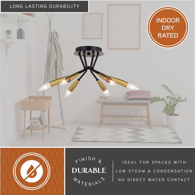 Ellis 16.25-in W Black and Brass Mid-Century Modern Semi Flush Mount Ceiling Light - 16.25-in W x 8-in H x 16.25-in D