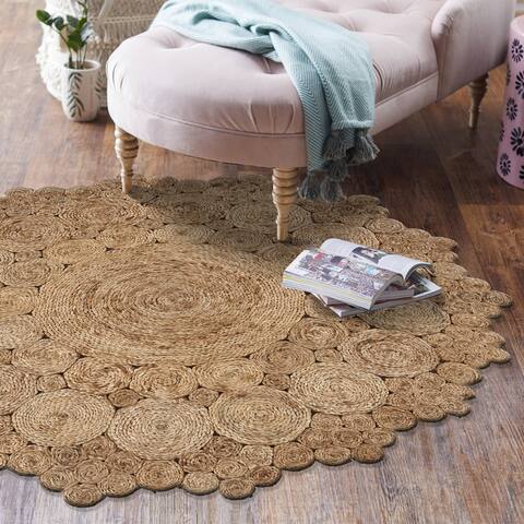 LR Home Organic Jute Medallion Area Rug, Natural