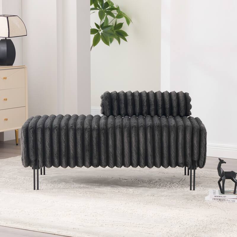 49.6"W Oversized Modern Upholstered Bench Ottoman with Metal Legs