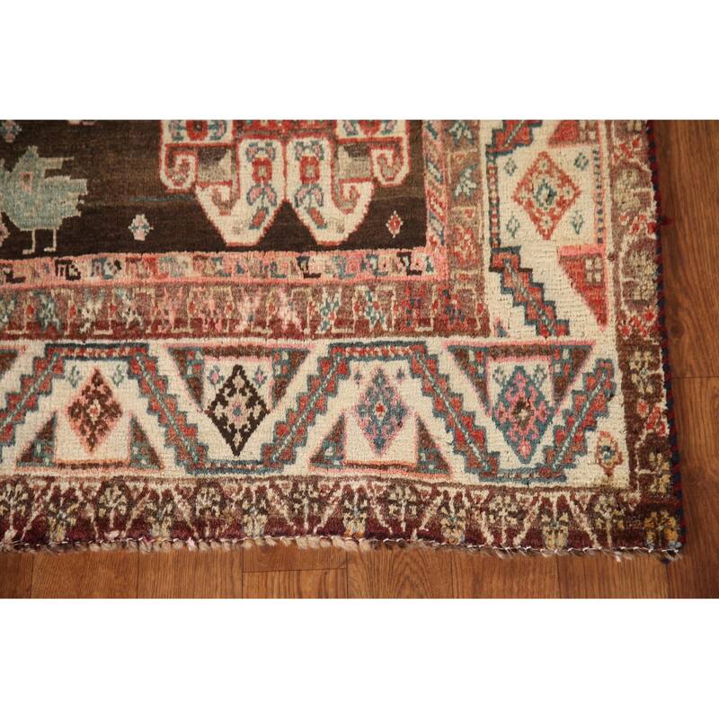 Geometric Shiraz Persian Antique Area Rug Hand-knotted Wool Carpet - 4'10"x 7'10"