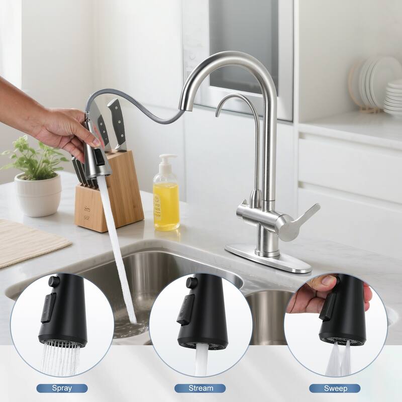 WOWOW 3 Function Pull Down Sprayer kitchen Faucet with Filter Spout