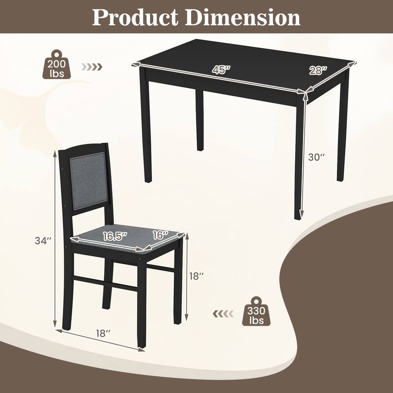 Gymax 5 PCS Dining Table Set for 4 w/Rubber Wood Legs Upholstered Seat