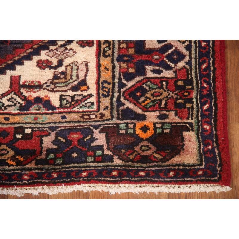 Hand Knotted Oriental 100% Wool Carpet Traditional Tribal Navy Blue & Blues Hamedan Runner Rug - 10' 9'' X 3' 6''