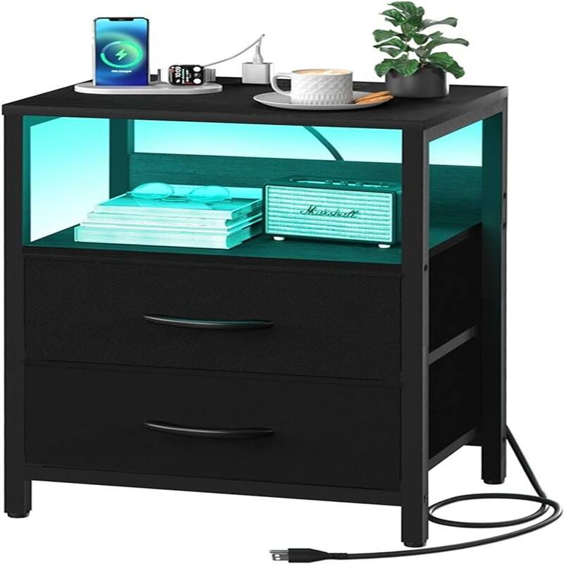 Nightstand with Charging Station - Black