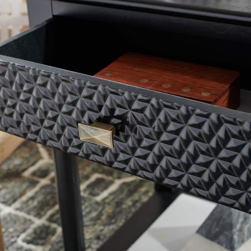 SAFAVIEH Nelja 1-Drawer Bottom Shelf Accent Table - 19" W x 15.8" L x 26" H - 19Wx16Dx26H - Black