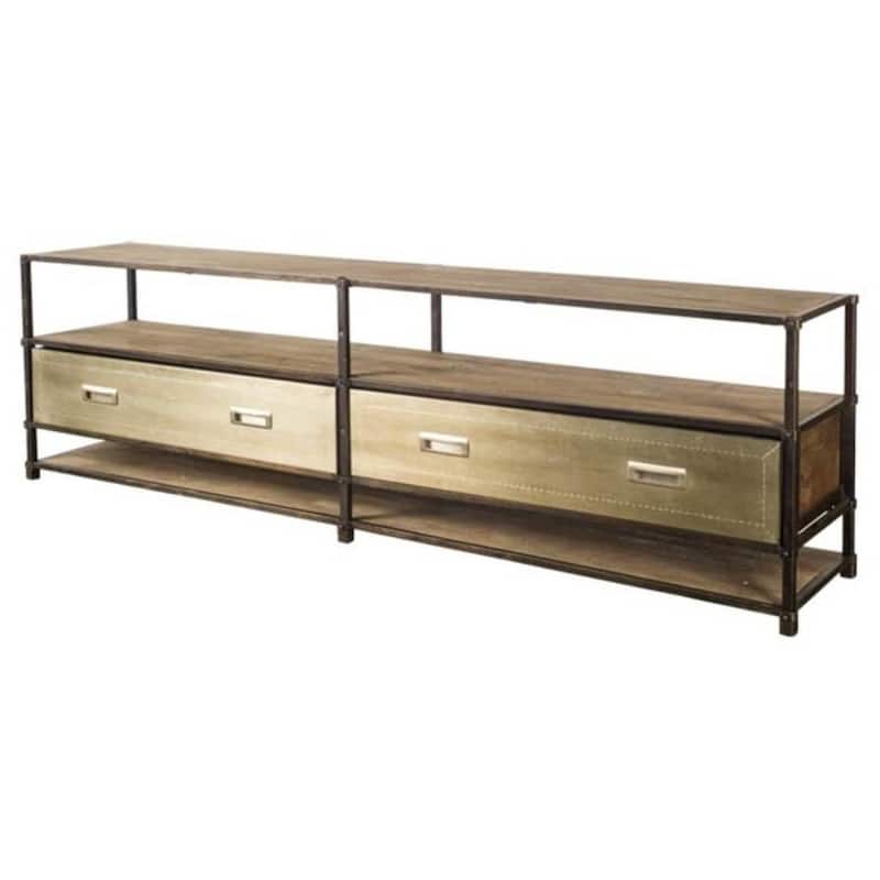 HomeRoots Horizontal Medium Brown Hardwood TV Stand Media Console With 2 Storage - 14.8