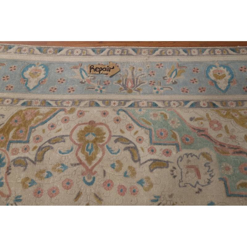 Hand Knotted Oriental 100% Wool Carpet Traditional Floral Beige & Ivories Tabriz Area Rug - 11' 6'' X 9' 7''