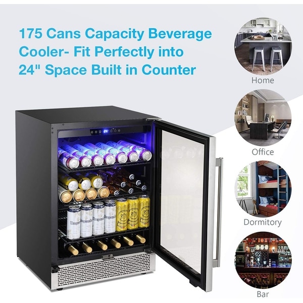 24 inch Beverage Refrigerator Buit in Wine Cooler Mini Fridge Grey