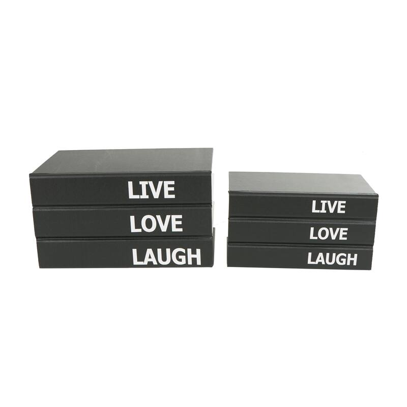 White or Black Canvas Faux Storage Book Box with Live, Laugh, Love Text (Set of 2)