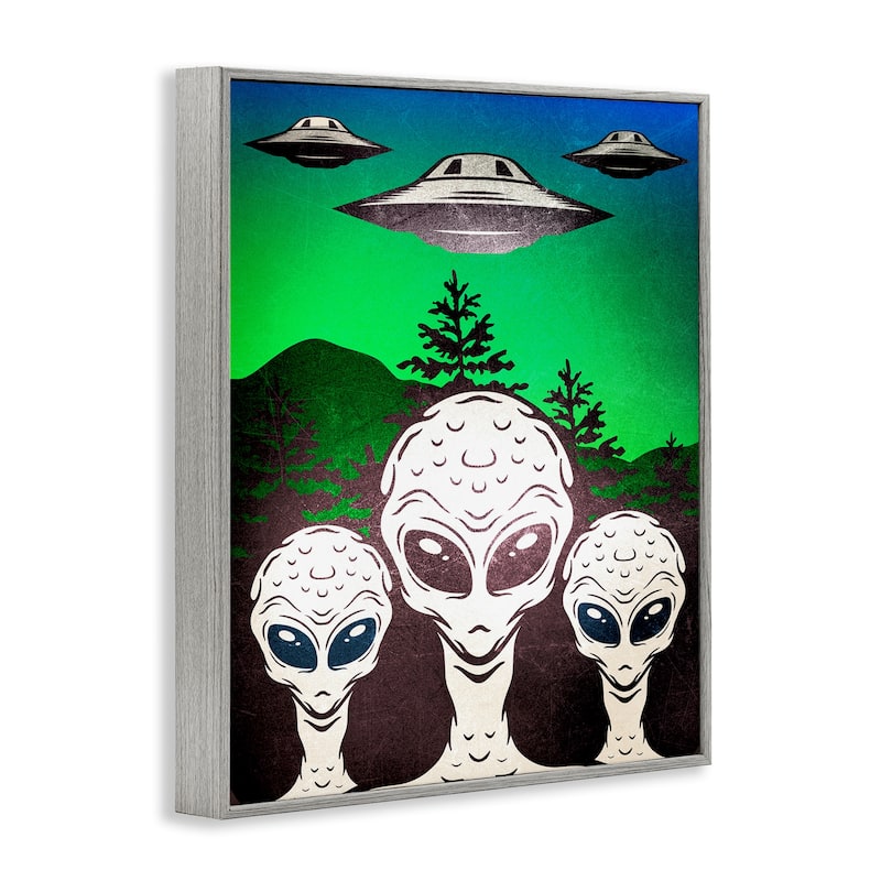Stupell Vintage Aliens & UFO Framed Giclee Art Design By Kim Allen