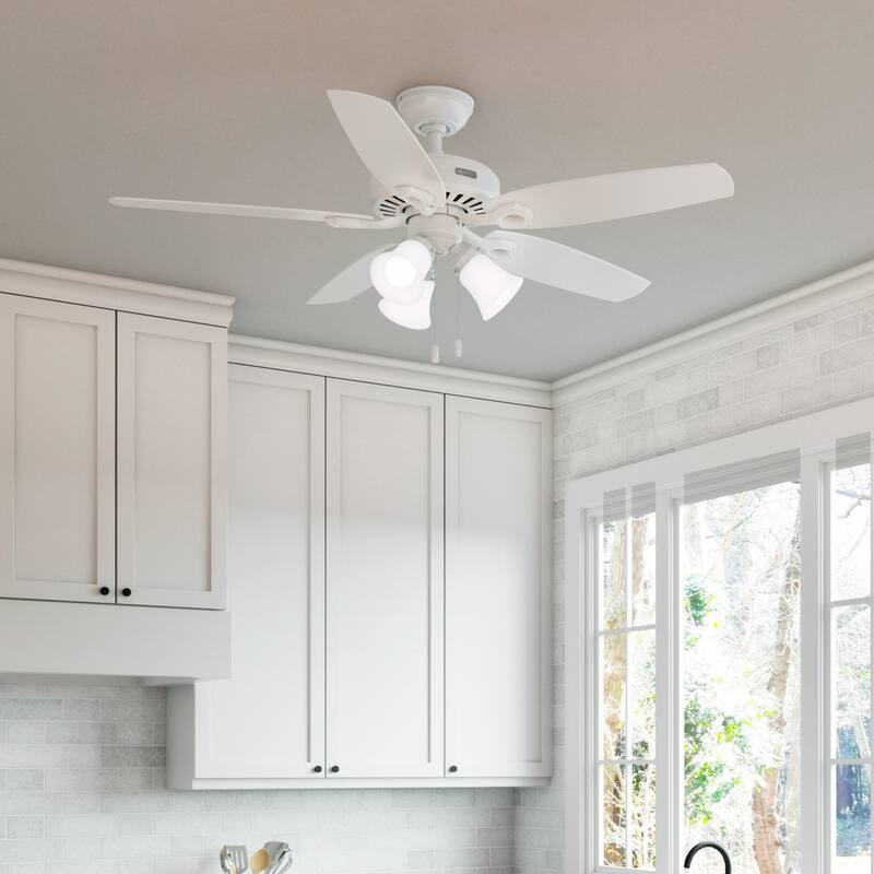 Hunter 52" Builder Ceiling Fan with LED Light Kit and Pull Chain - DC Motor - Casual, Traditional - ENERGY STAR - Fresh White