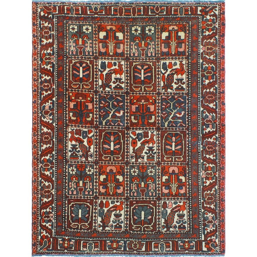 Fine Vintage Bakhtiari Lucinda Eggplant/Orange Rug - 5'2" x 6'6"