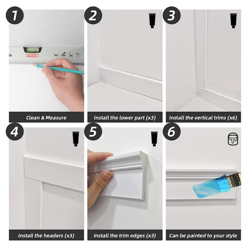 Art3d Pre-Cut Easy DIY PS Wainscoting Kit Board and Batten Kit, 12 or 25 panels