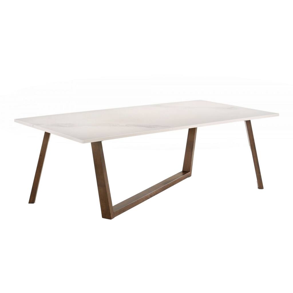 Engineered Marble Dining Table with Angled Sled Base and Panel Legs, White