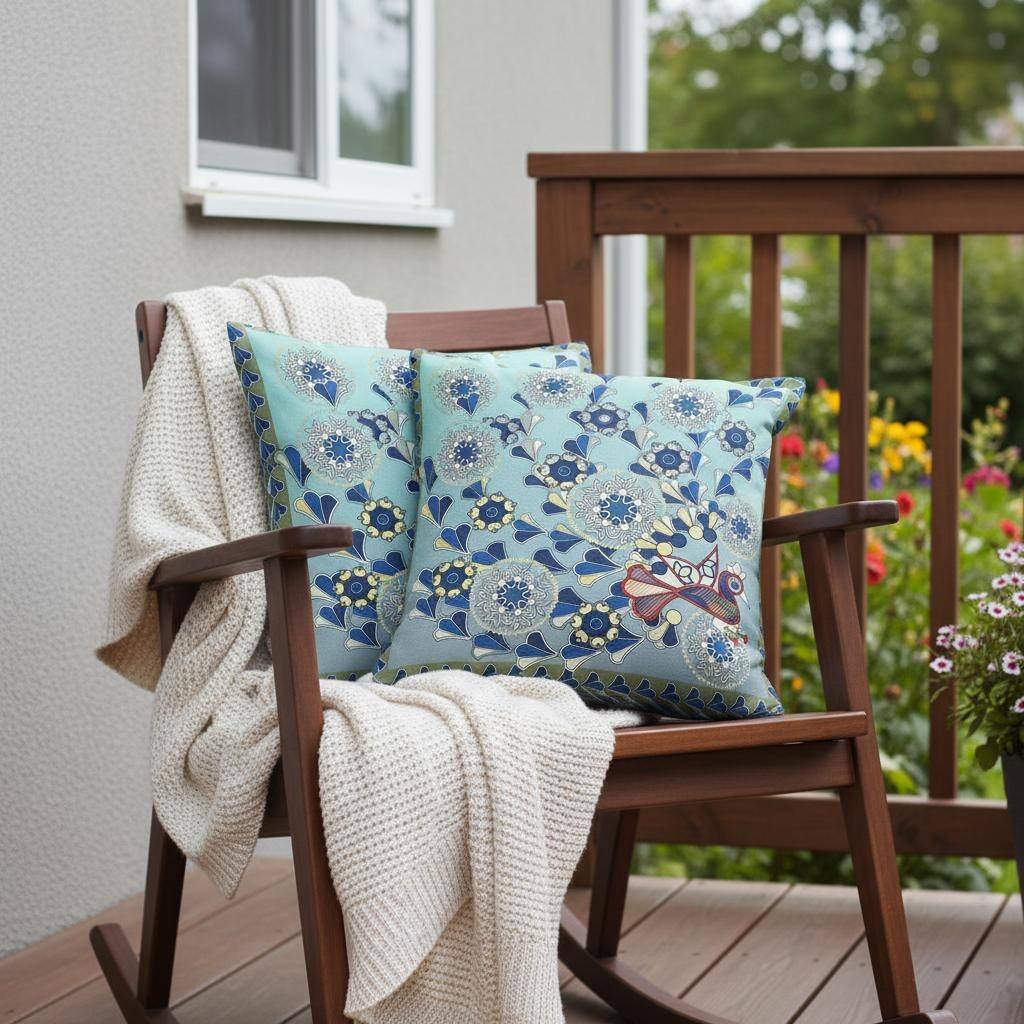 HomeRoots Set of Two 16" X 16" Green and Brown Peacock Blown Seam Floral Indoor Outdoor Throw Pillow - 16.00' X '16.00' X '5.00