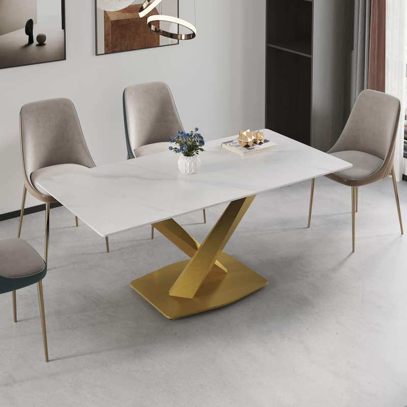 71" X-base Modern Rectagular White Marble Dining Table