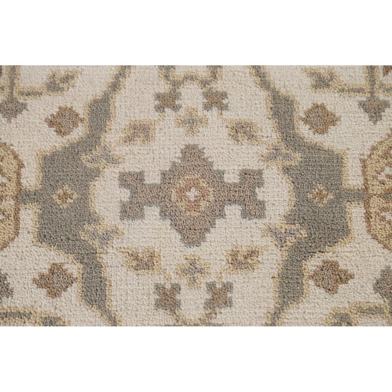 All-Over Ivory Oushak Oriental Runner Rug Hand-Knotted Wool Carpet - 2'6"x 11'9"