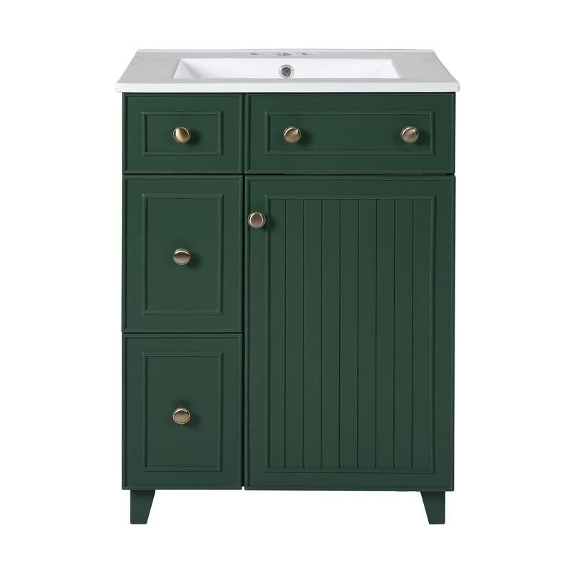 Bathroom Vanity Set: 24-Inch Cabinet With Ceramic Sink, Two Drawers And A Single Door - 24"W*18.3"D*34.3"H -  Frosty Green