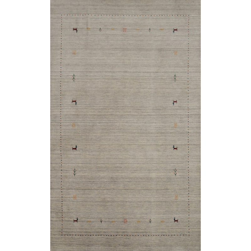 Hand Knotted Oriental 100% Wool Carpet Tribal Animal Pictorial Beige & Ivories Gabbeh Area Rug - 7' 9'' X 5' 0''