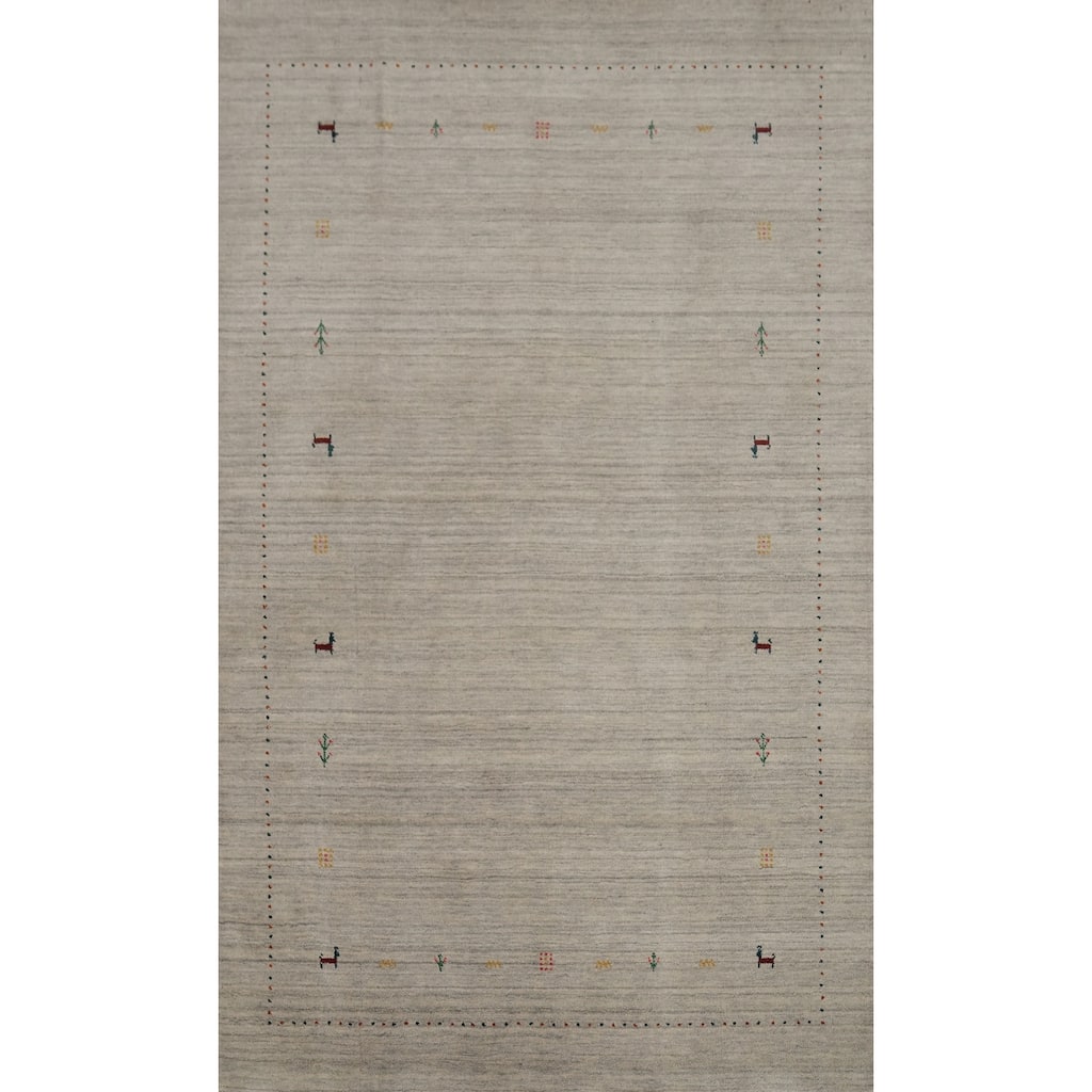 Hand Knotted Oriental 100% Wool Carpet Tribal Animal Pictorial Beige & Ivories Gabbeh Area Rug - 7' 9'' X 5' 0''