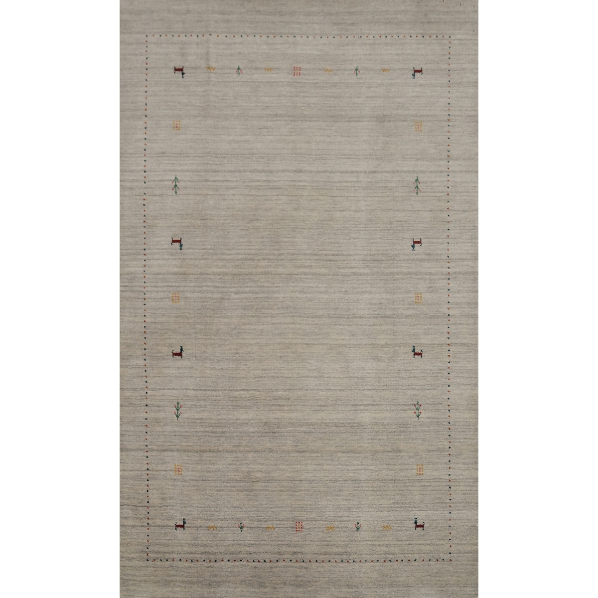 Hand Knotted Oriental 100% Wool Carpet Tribal Animal Pictorial Beige & Ivories Gabbeh Area Rug - 7' 9'' X 5' 0''