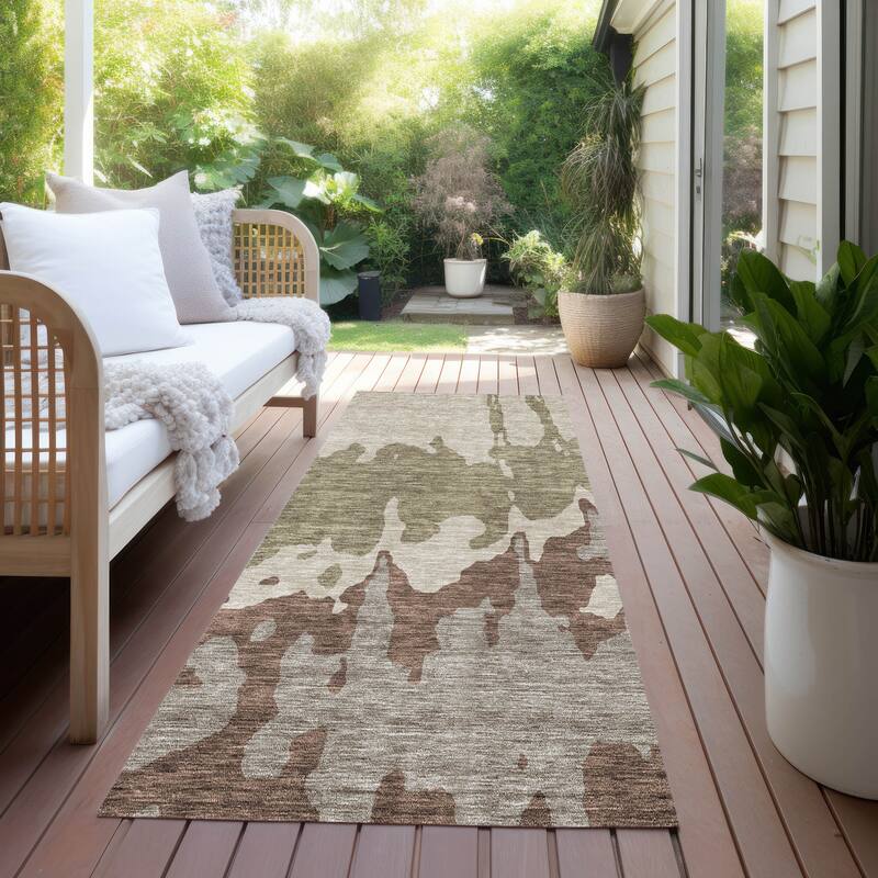 Machine Washable Indoor/ Outdoor Modern Abstract Chantille Rug - Beige - 2'3" x 7'6"