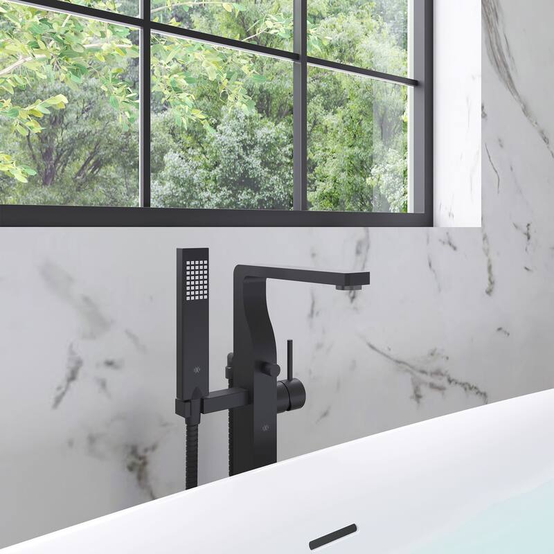 DXV D3590090C Square Floor Mounted Tub Filler - Matte Black