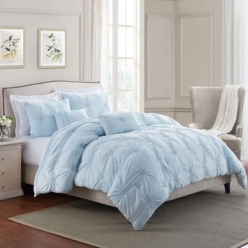 Home Essential Stylish Extra Plush Ultra Soft 3D Hand Embroidered Floral Pintuck Bedding Comforter Set