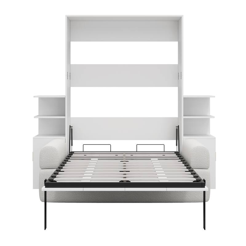 Queen Murphy Bed with Sofa Side Cabinets and Open Shelves