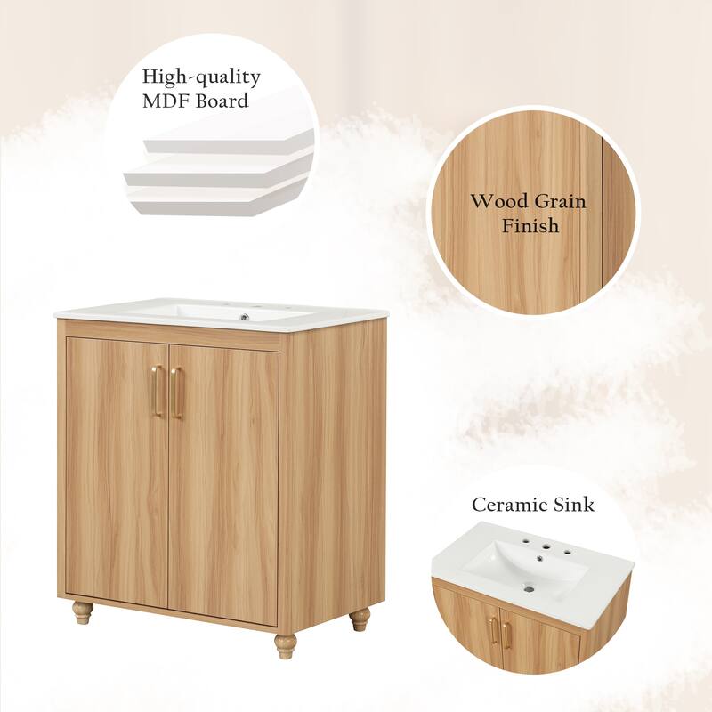 30" Bathroom Vanity with Sink Combo, Multi-functional Bathroom Vanity Cabinet with Doors, Drawer and Adjustable Shelf