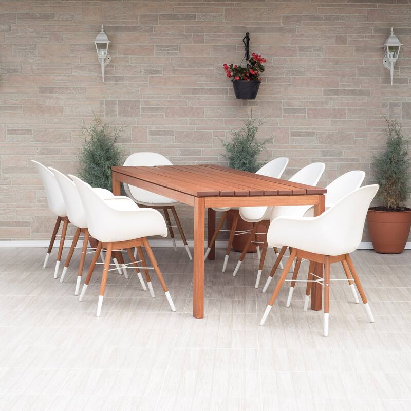 Amazonia Sandpiper White 9-piece Rectangular Patio Dining Set - 9pc