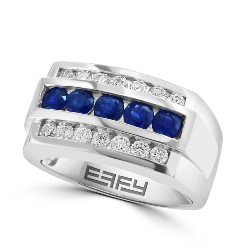Effy Men's 14K White Gold Diamond,Natural Sapphire Ring