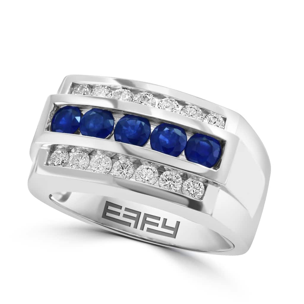 Effy Men's 14K White Gold Diamond,Natural Sapphire Ring