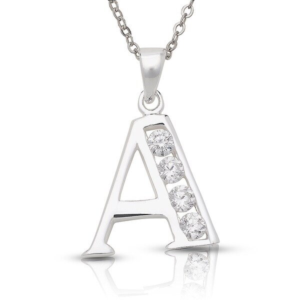 Curata 925 Sterling Silver 16" Cubic Zirconia A-Z Initial Monogram Necklace (15mm x 25mm). Opens flyout.