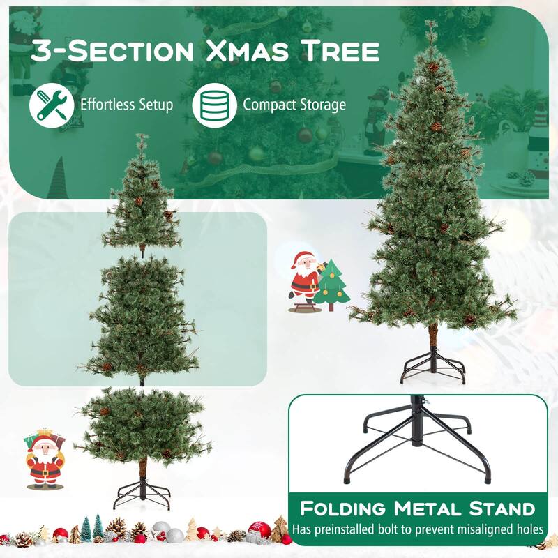 Costway 6/7/8 FT Artificial Christmas Tree with 370/502/702 Branch & - See Details - Green