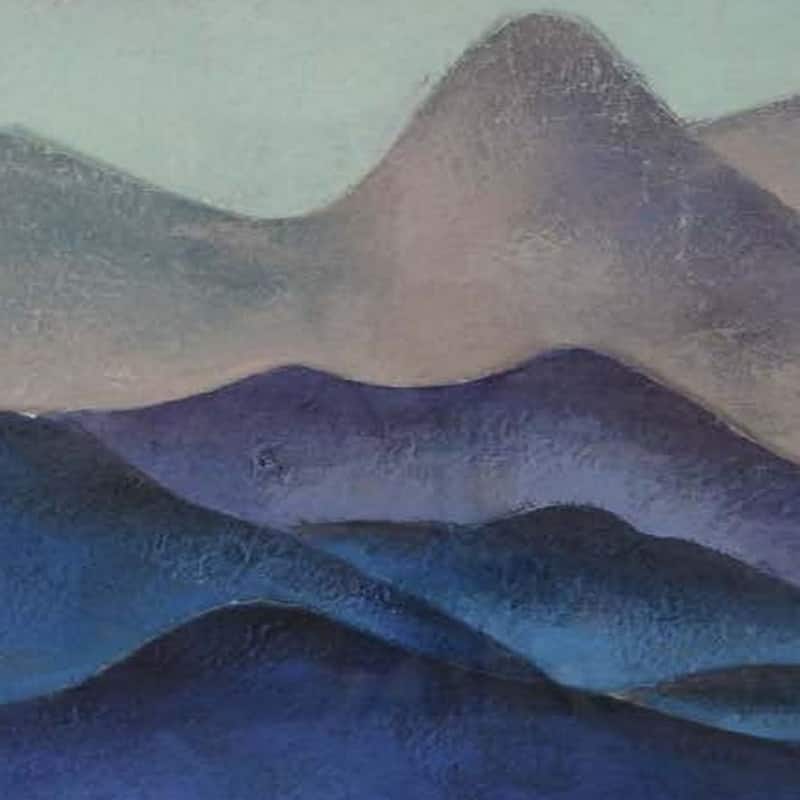 28 x 28 Framed Wall Art Painting, Mountains, Natural Fiber, Multicolor
