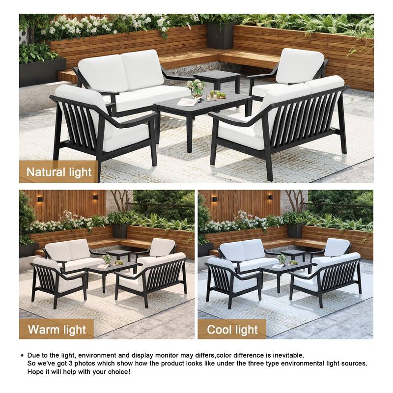 6-piece Wood Patio Chat Set Teak Conversation Set with Cushion