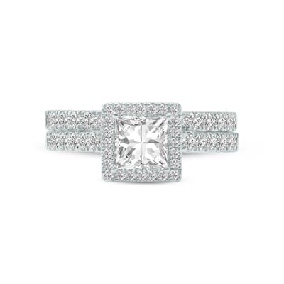 Marquee 1 1/2 Carat TW Center Princess Cut Lab Grown Diamond Halo Bridal Set in 14Karat White Gold